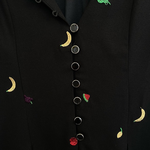 Abow Black Dress with Fruit Embroidery 🍉 🍎 🍌 Size 10 - Picture 5 of 16